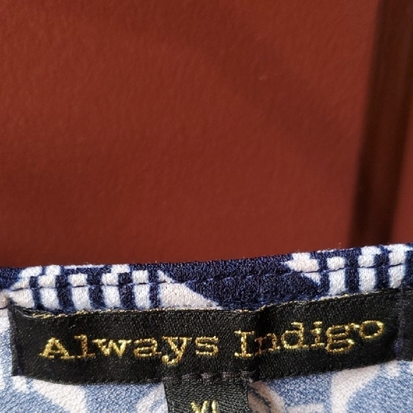 Always Indigo Blue and White Cap Sleeve Buttoned Blouse - Picture 2 of 7